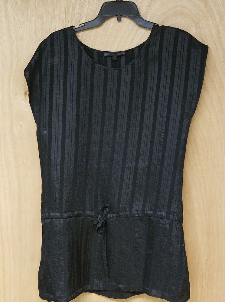Black satin tunic with subtle stripea